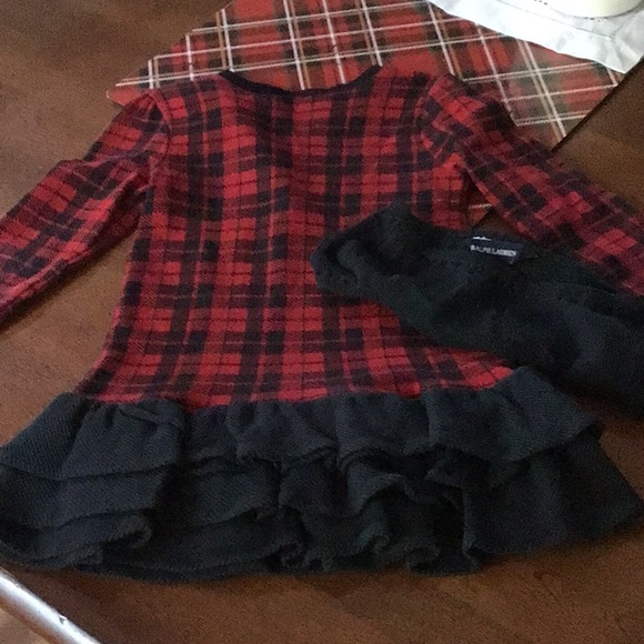 Little girl plaid dress with attached low ruffled hem and matching panty - Picture 5 of 5